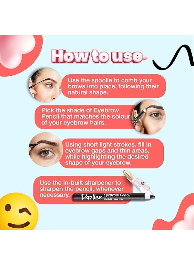 Dazller Eyebrow Pencil with Sharpener|Water-Resistant|Long Stay|Creamy Wax Formula|Infused with Carnauba & Castor Oil| 3 COUNT - Image 3